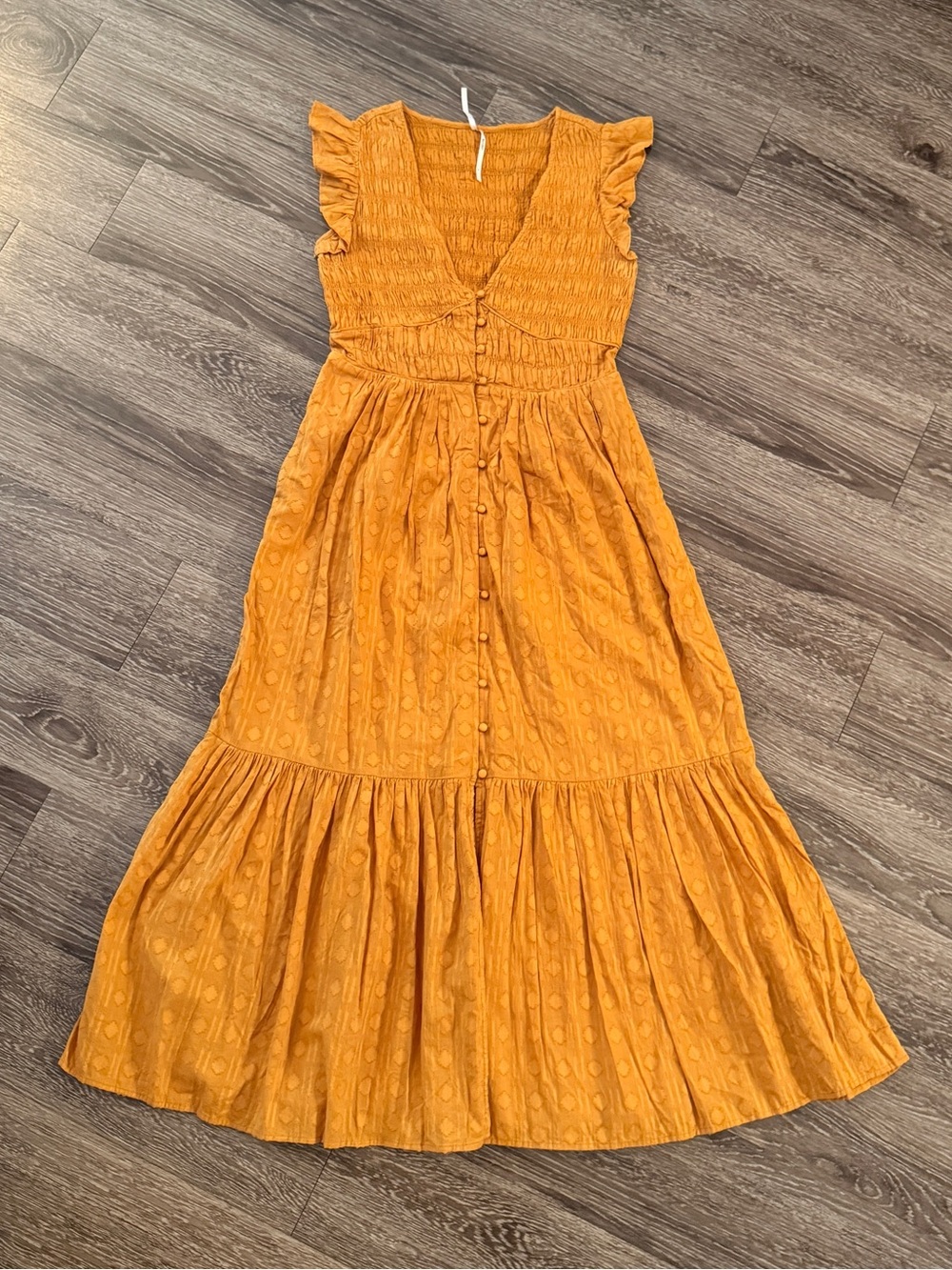 Anthropologie Mustard Gold Tiered Dress